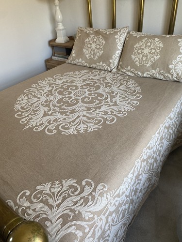 Beige cotton demask - beige, queen